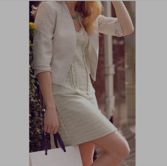 Zara‎ Tweed Mint Green Metallic Studded Mini Dress Size Small - Picture 3 of 10